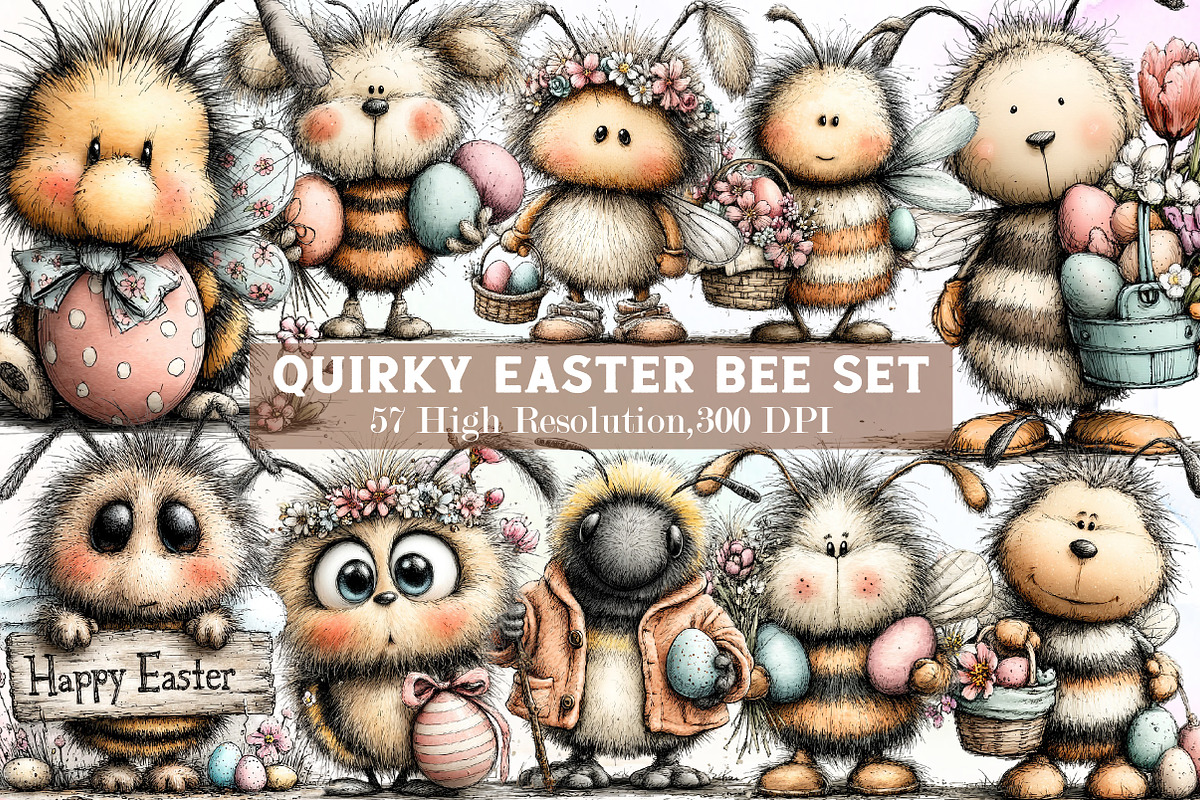 Quirky Easter Bee Clipart, an Illustration by Sublimation Artist (Photo 1 of 7)
