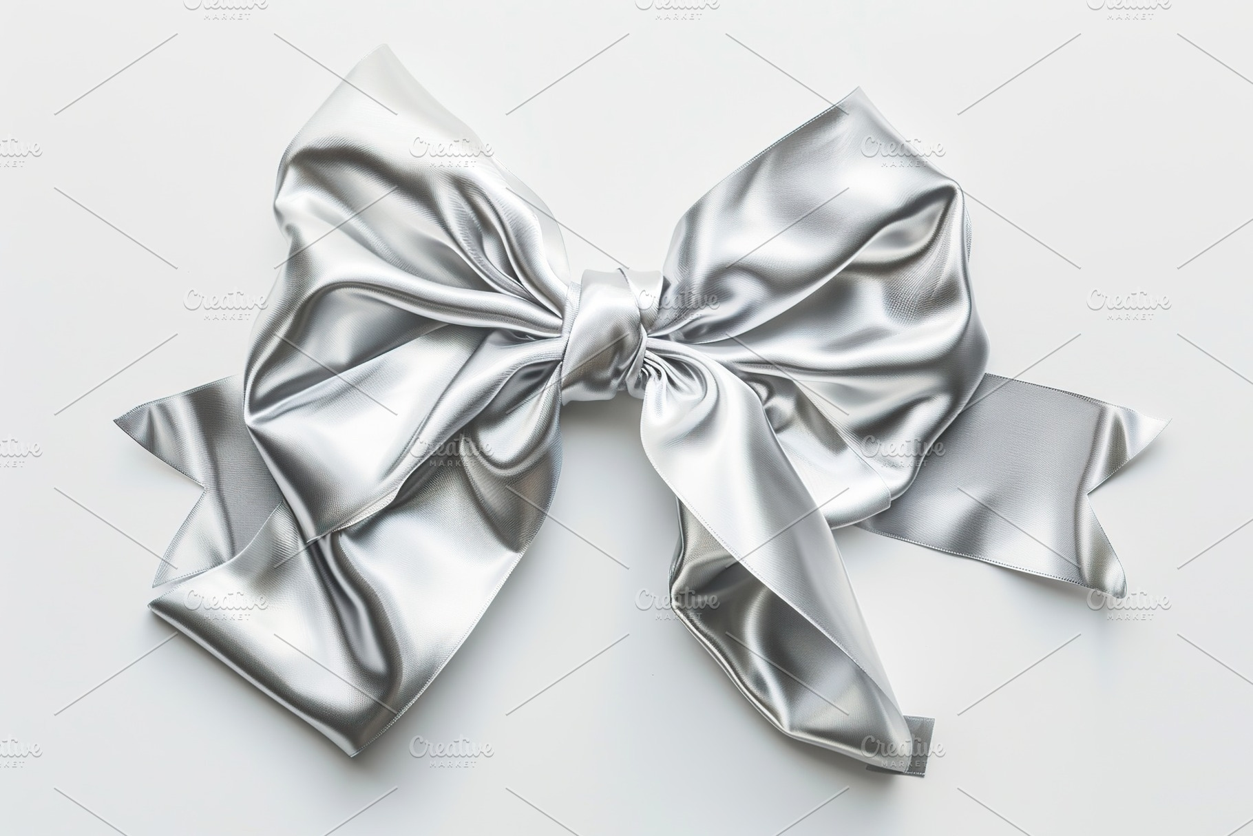 Silver satin ribbon bow on white background, a Holiday Photo by AlyaAnd