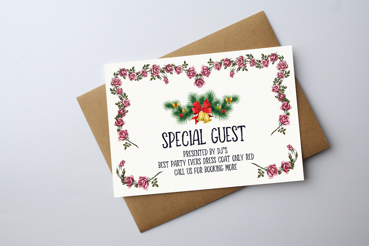Christmas Vintage Floral Card, a Card Template by graphicforest (Photo 2 of 2)