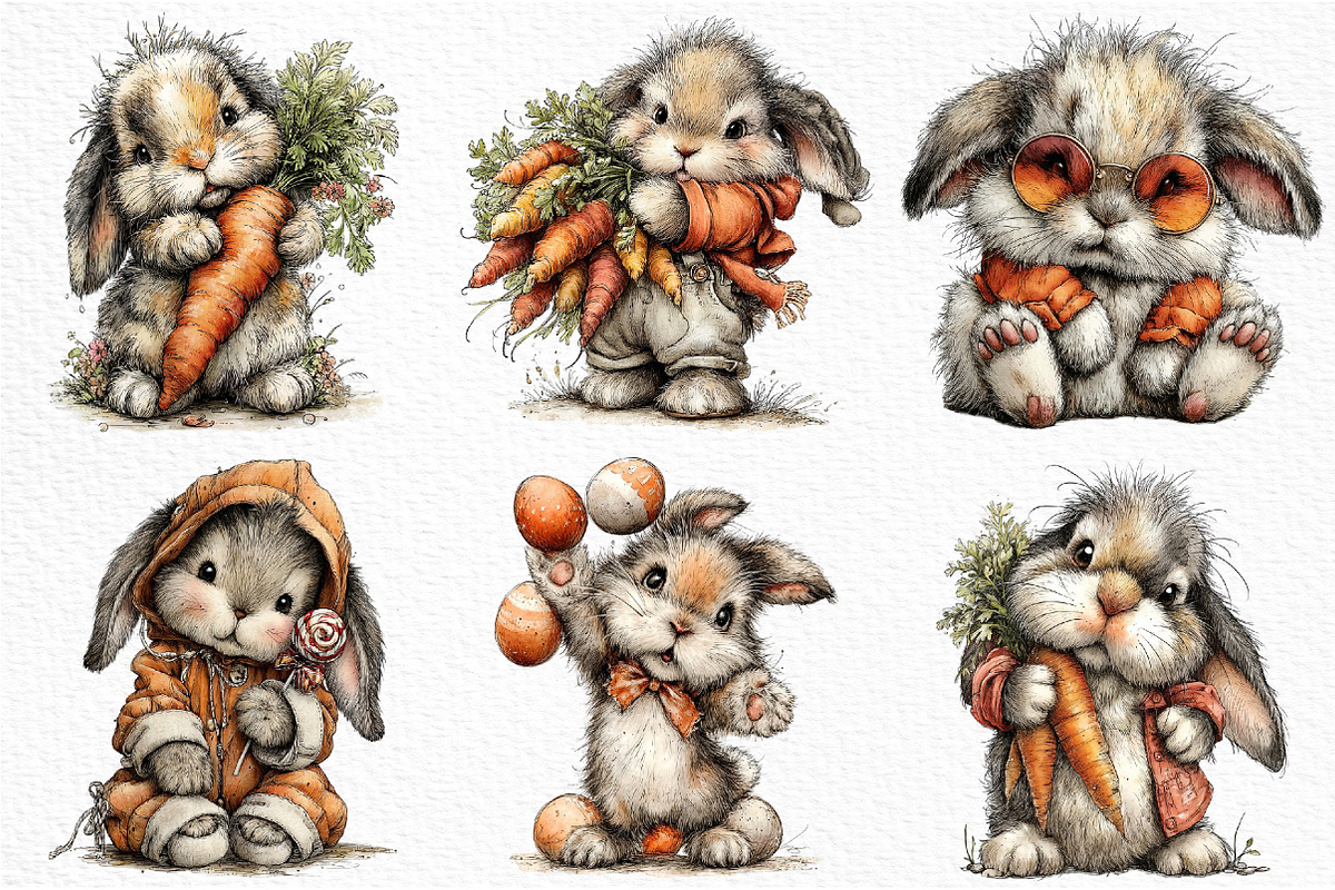 Whimsical Funny Easter Bunny Clipart, an Illustration by Craft Nest (Photo 3 of 12)