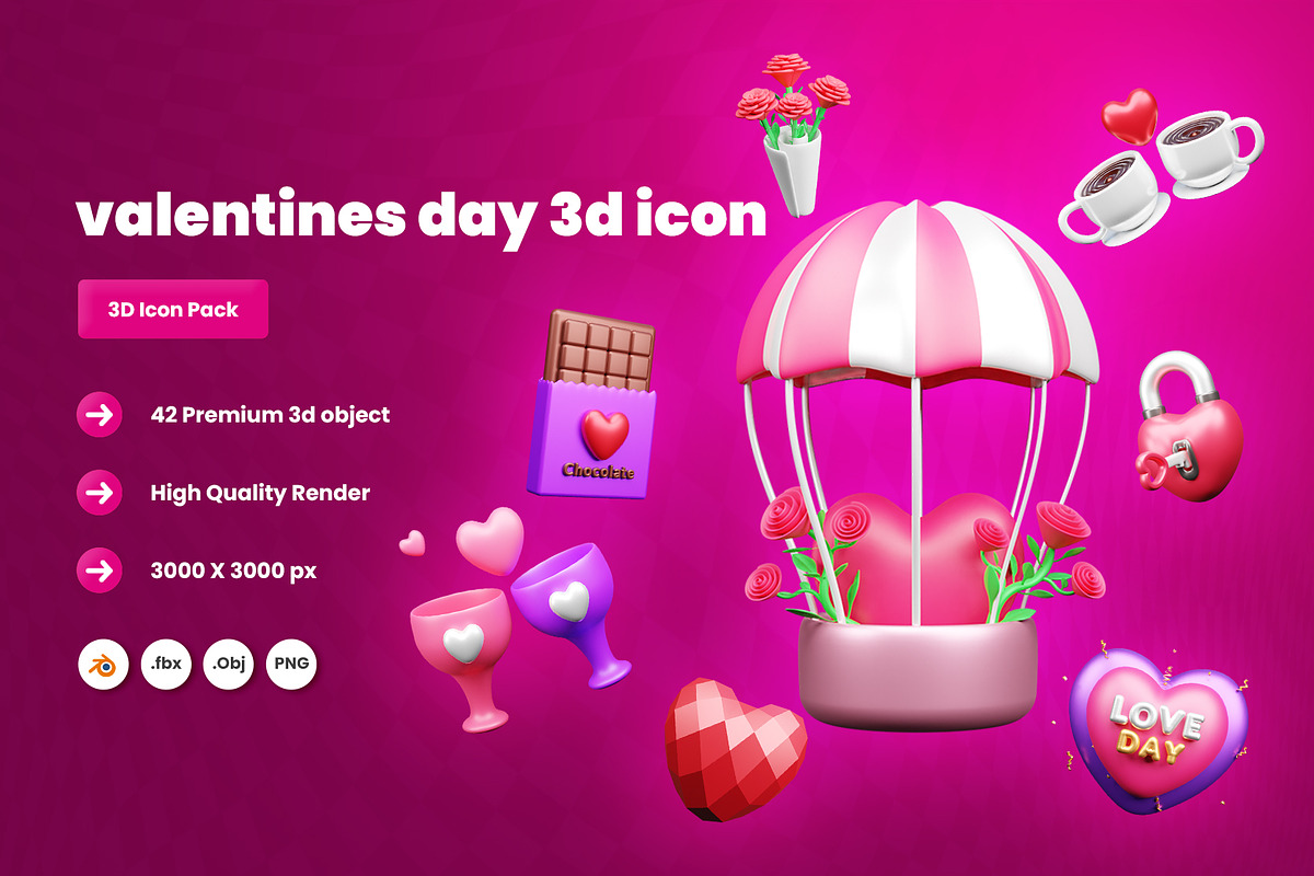 Valentines day Icon Pack, an Object 3D Model by Ui Stock