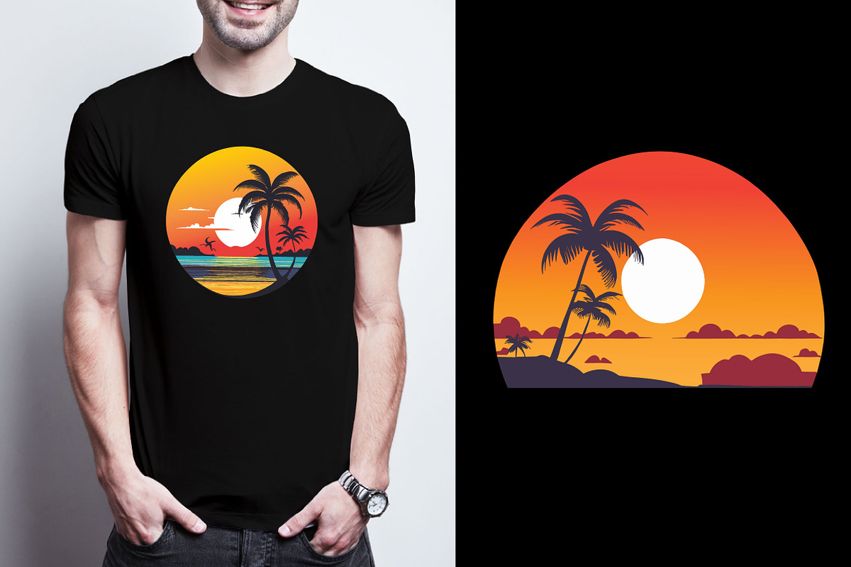 Retro Sunset Summer T-Shirt Design, a Seasonal Illustration by Craft Nest (Photo 3 of 3)