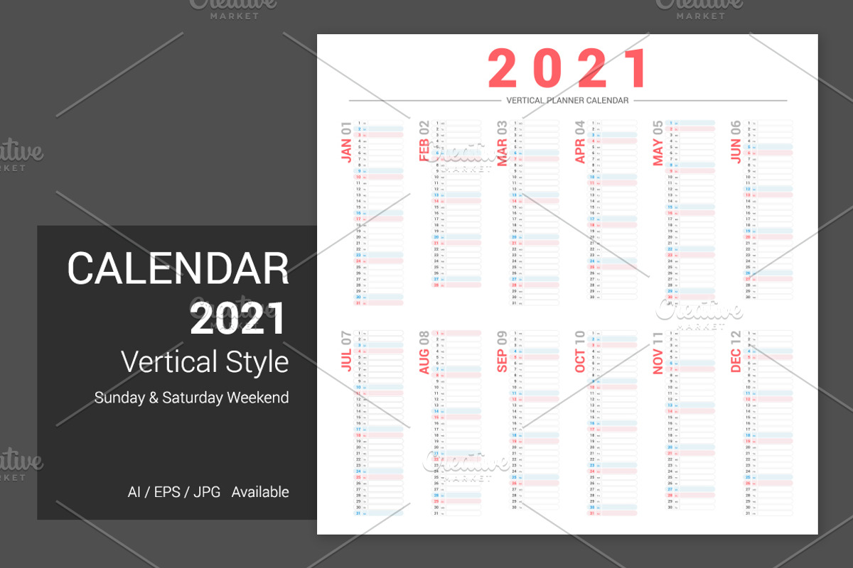 Calendar 2021 Vertical Design, a Stationery Template by WORAKAMON ...