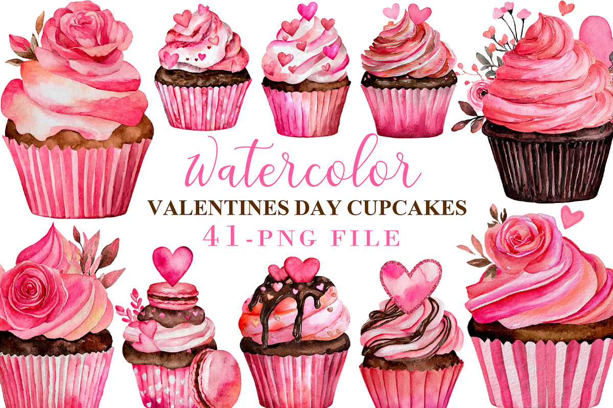 Watercolor Valentines Day Cupcakes, an Illustration by Libby Wishes (Photo 1 of 7)