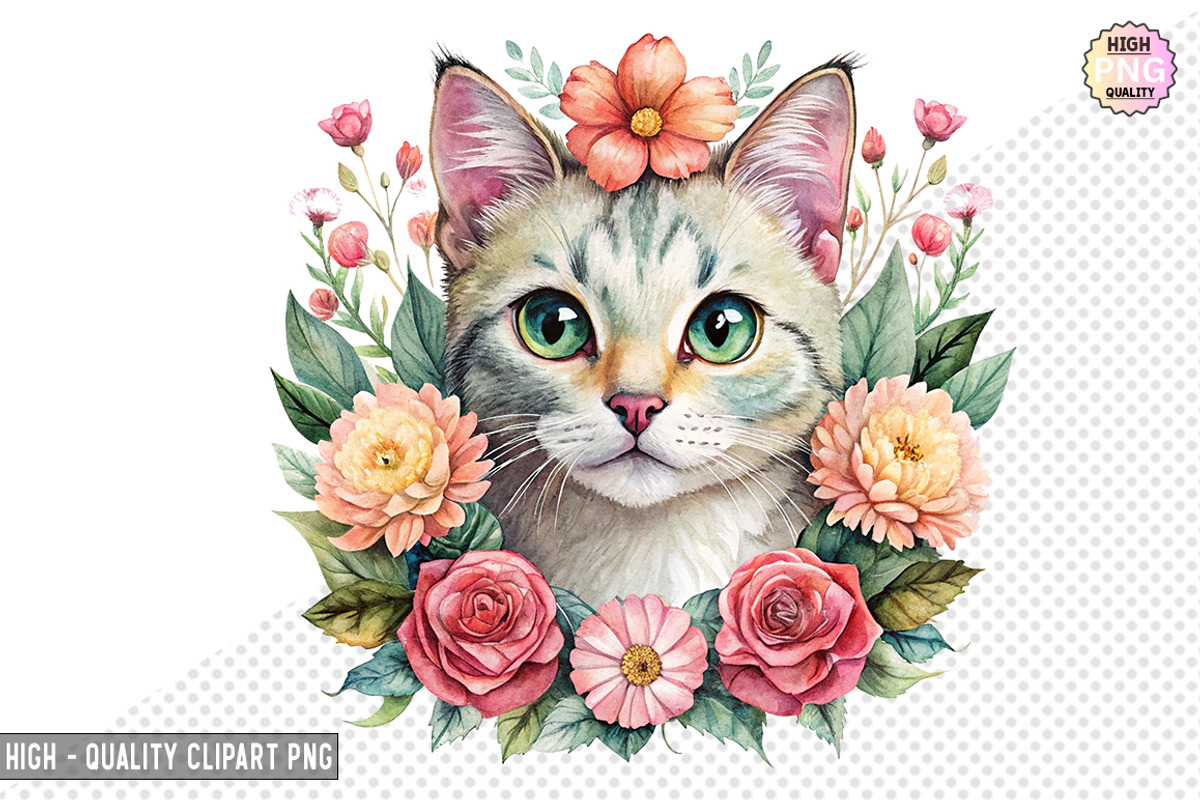 Floral Cat Clipart Bundle, a Graphic by crative8112 (Photo 3 of 10)