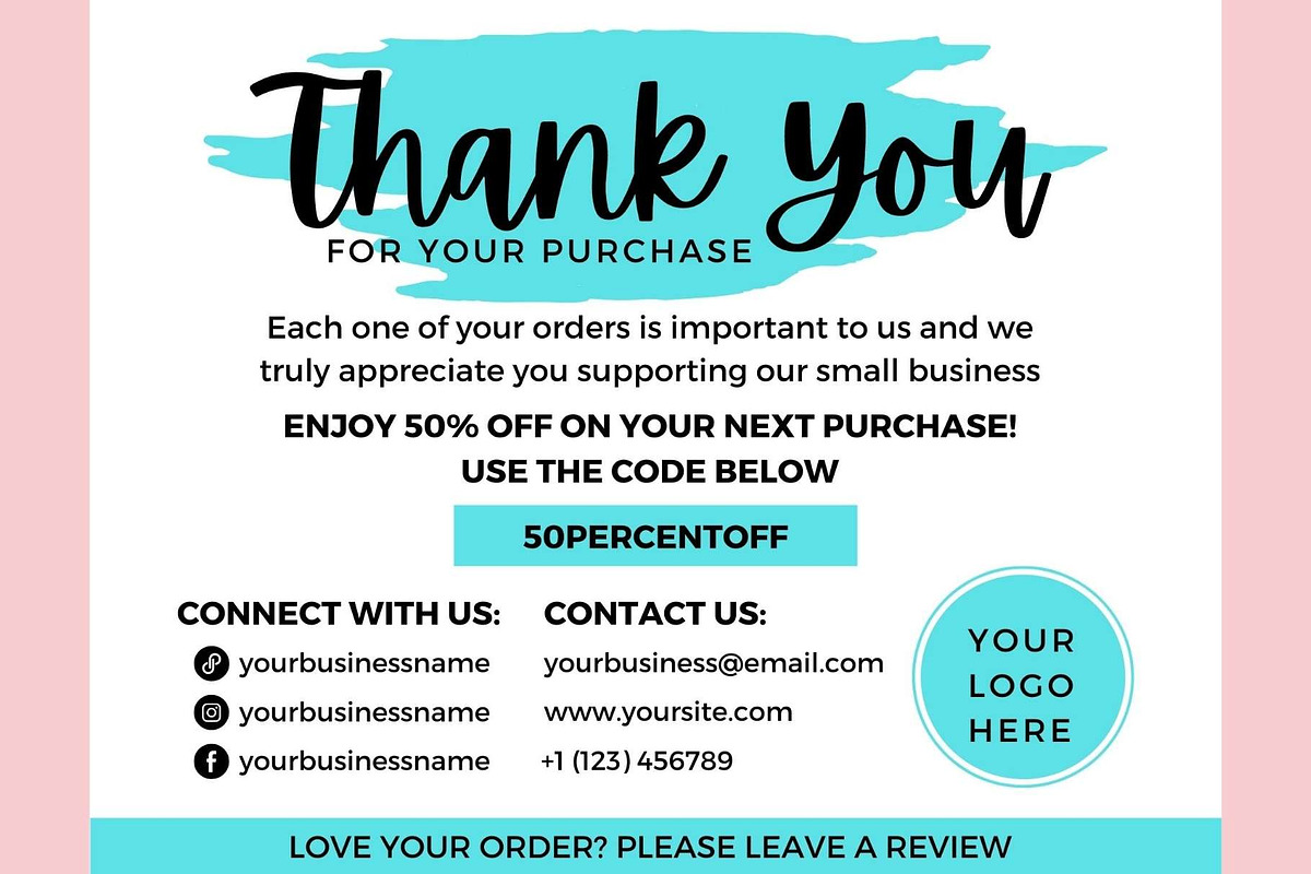 Thank you order card blue Canva 01, a Card Template by bonadigitals (Photo 1 of 3)