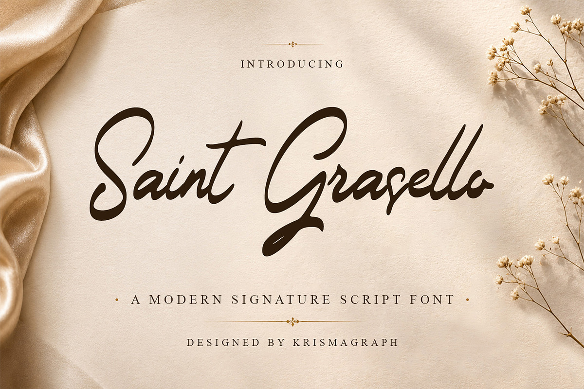 Saint Grasello – Signature Font, a Handwritten Font by Krismagraph (Photo 1 of 11)