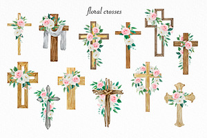 Watercolor Floral Cross Clipart