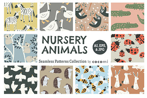 24 NURSERY ANIMALS Seamless Patterns