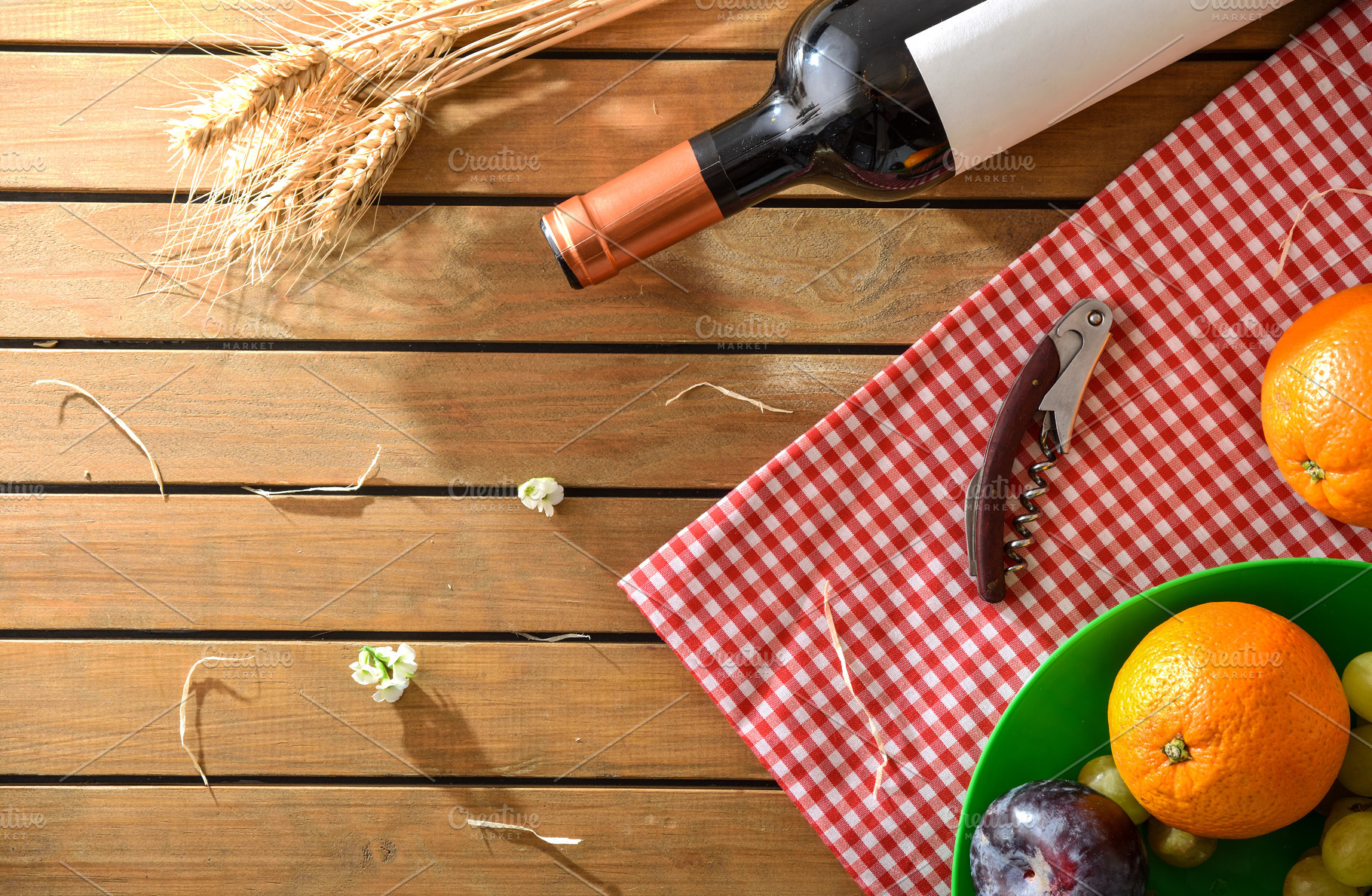 Rustic Picnic Table with Wine and Fruit, a Holiday Photo by Davizro's Market