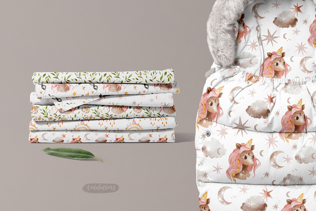 Unicorn watercolor clipart & pattern, an Animal Illustration by tatiletters (Photo 5 of 9)