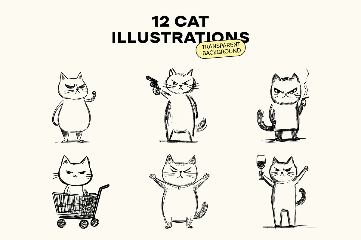 Angry Cats – Hand-Drawn Set, an Illustration by The Layered Art (Photo 3 of 6)