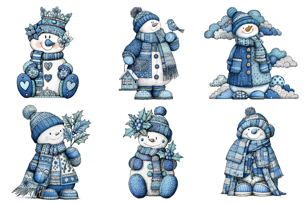 Christmas Blue Snowman Clipart, an Illustration by Dream Creation (Photo 3 of 8)