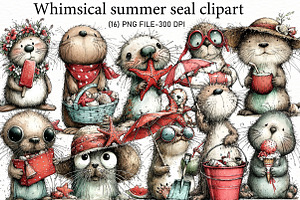 Whimsical summer seal clipart, an Illustration by Designworld
