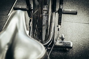 Air bike machine at a crossfit gym containing fitness, weights, and muscle