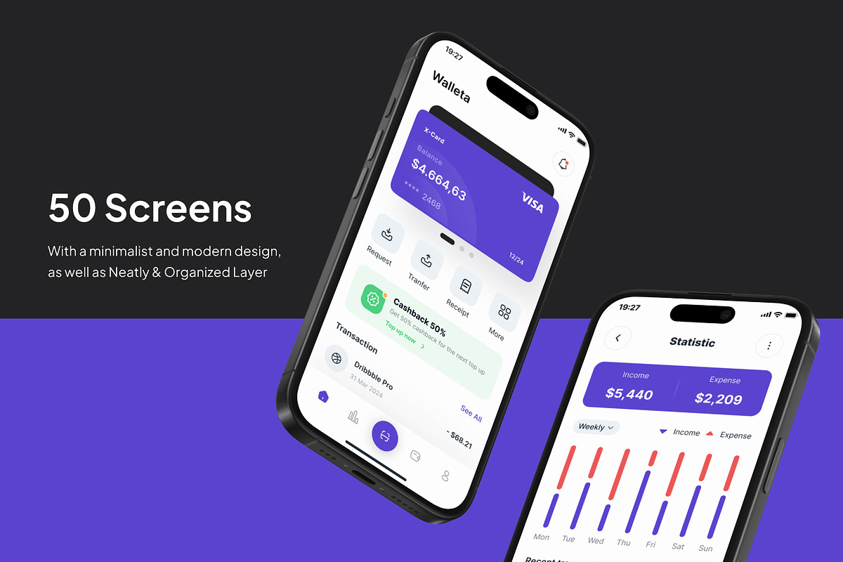 Walleta - Digital Wallet App Ui Kits, an UI Kit Template by Minialis (Photo 3 of 6)