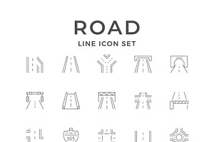 Set Line Icons Of Road