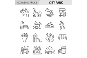 City park line icon set, an Outline Icon by ElineDesign
