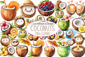 Watercolor Coconuts Clipart, an Illustration by Watercolor design