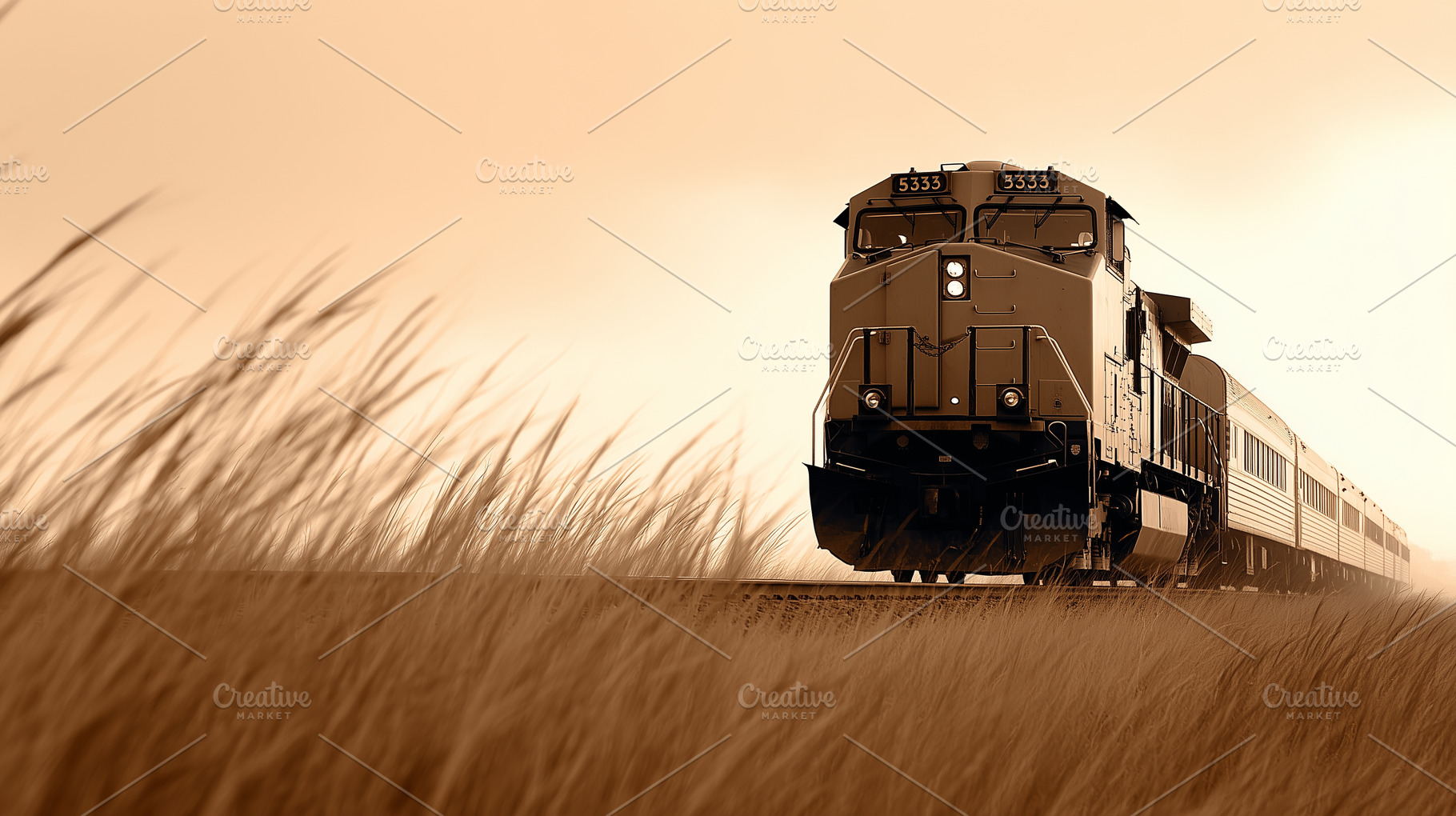 Powerful train moving through a gold, a Transportation Photo by MistyDay