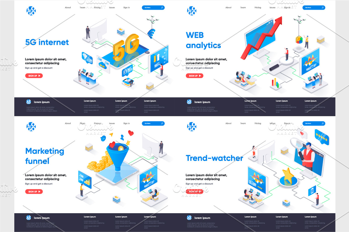 Isometric Landing Page Template, an Illustration by alexdndz (Photo 13 of 29)