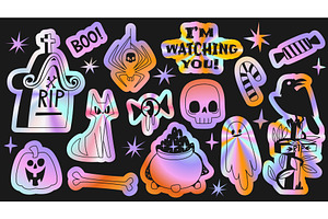 Halloween holographic stickers with, an Illustration by art PVP - market