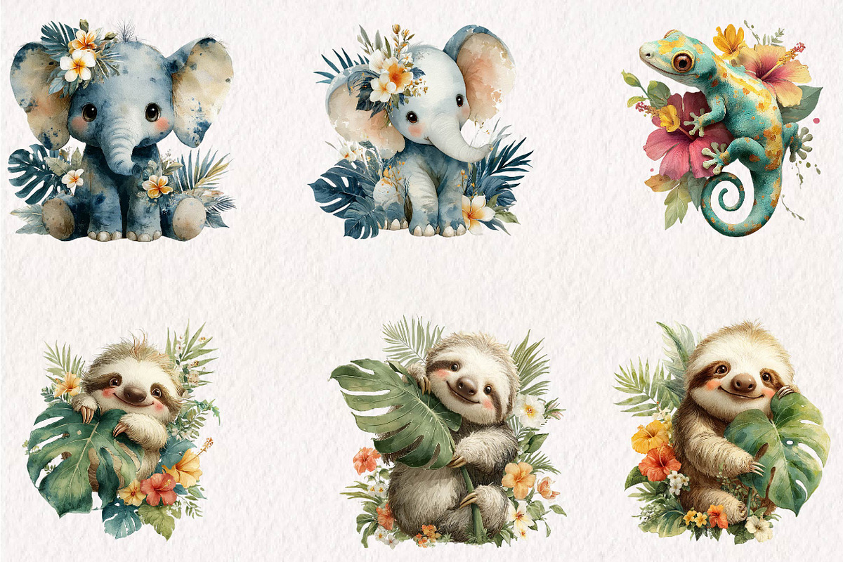Whimsical Baby Tropical Animals, a Seasonal Illustration by CreationArt (Photo 2 of 7)