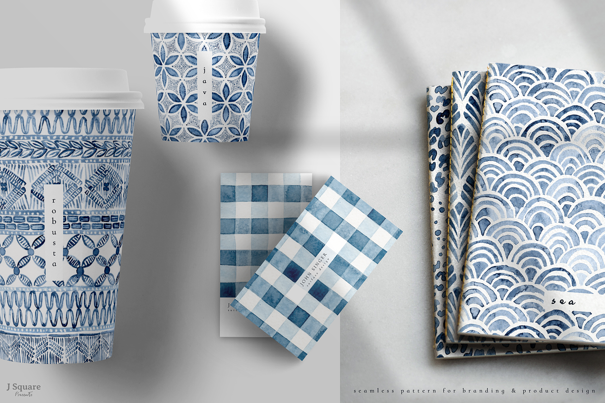 Watercolor Indigo Summer Patterns, a Pattern Graphic by JSquarePresents (Photo 5 of 11)