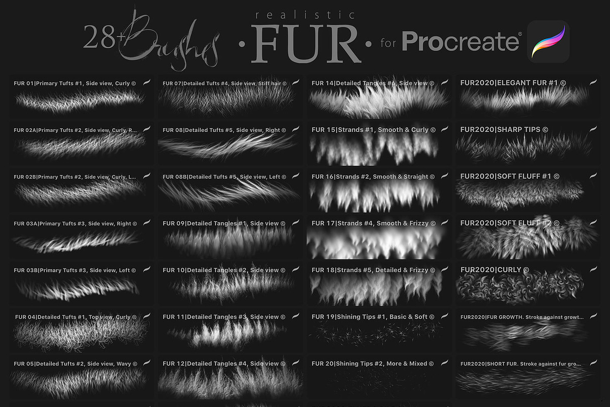 28 Realistic FUR Procreate Brushes, a Brush Add-On by Eldar Zakirov's (Photo 3 of 10)