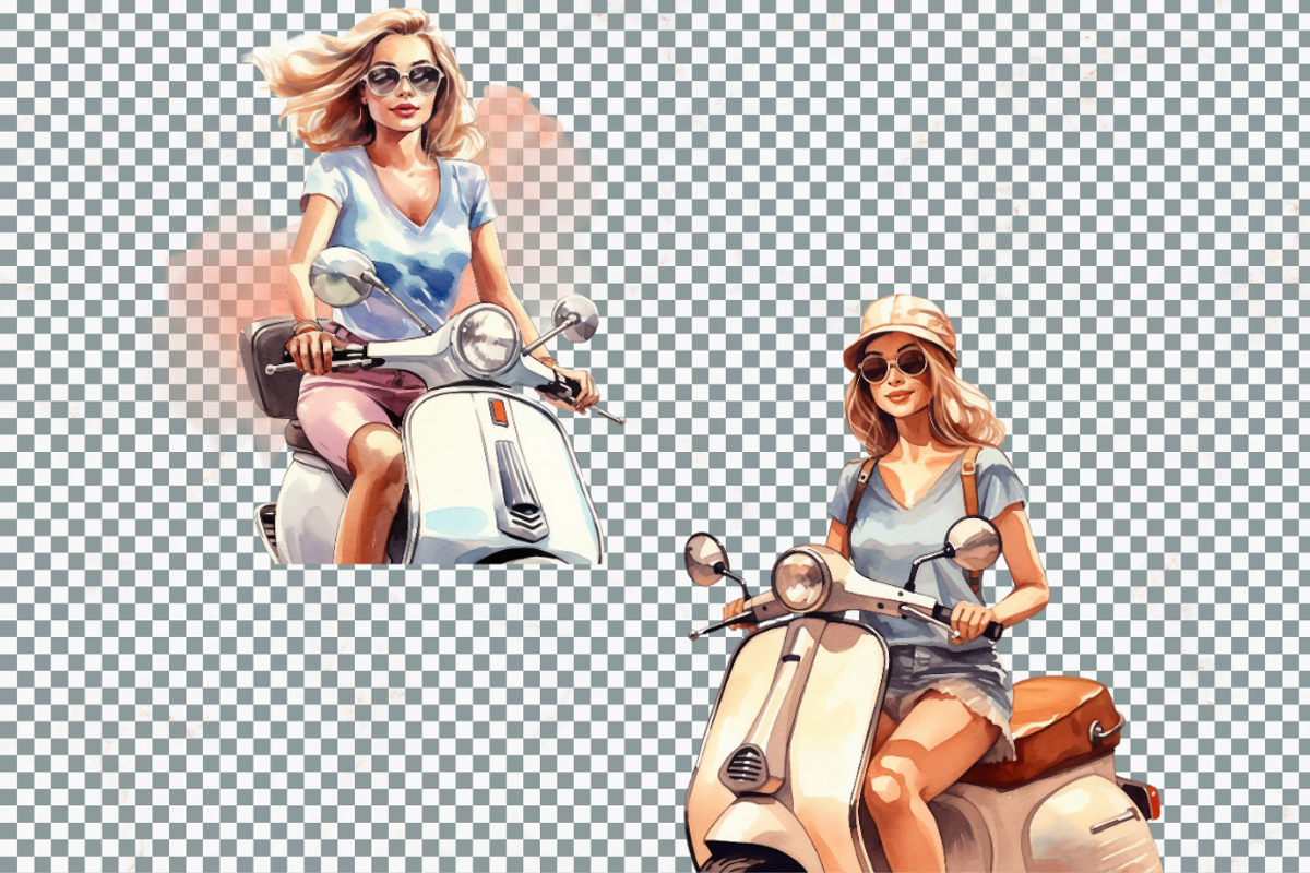 Girl on Vespa Clipart Bundle, a Person Illustration by Mash Mash Stickers (Photo 7 of 8)