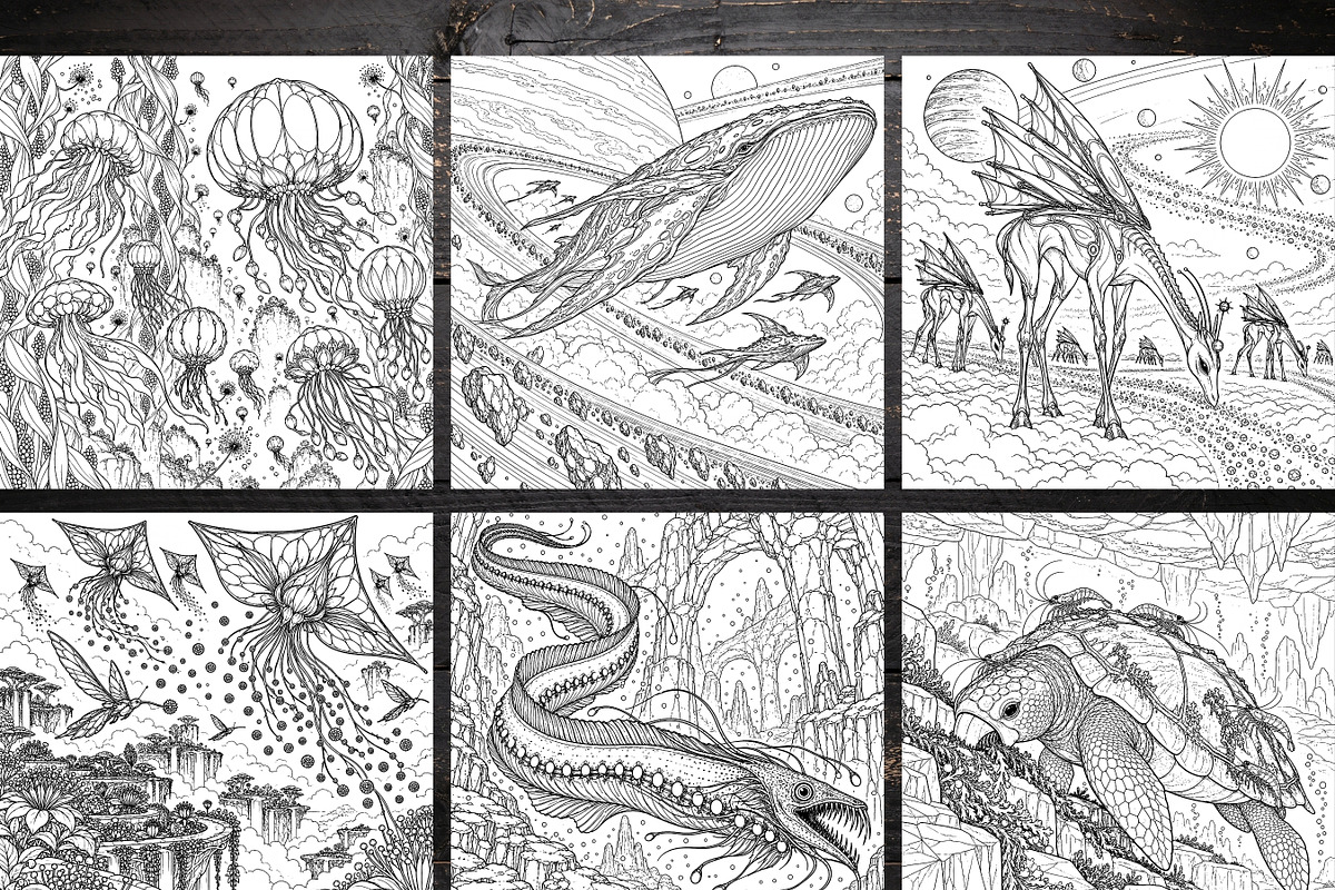 Alien Wildlife Coloring Pages Bundle, a Brochure Template by LA Design (Photo 3 of 10)