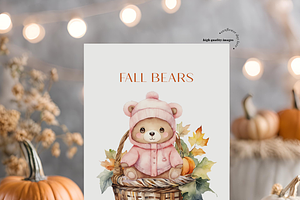 Pink Cute Bear Boho Fall Clipart