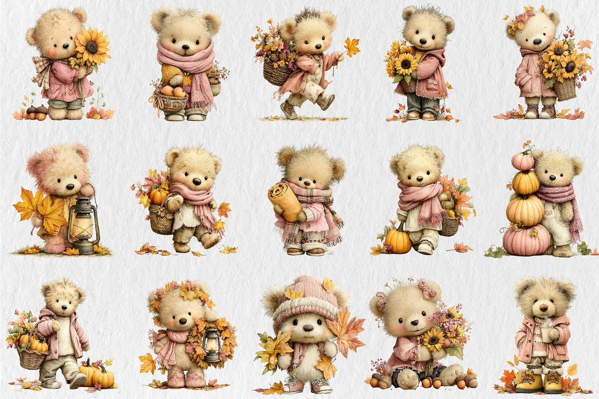 Whimsical Fall Autumn Teddy Bear Png, a Seasonal Illustration by Rose Art (Photo 2 of 6)
