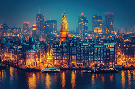 Amsterdam Night Lights Cityscape Wes, a Background Photo by Pixeness