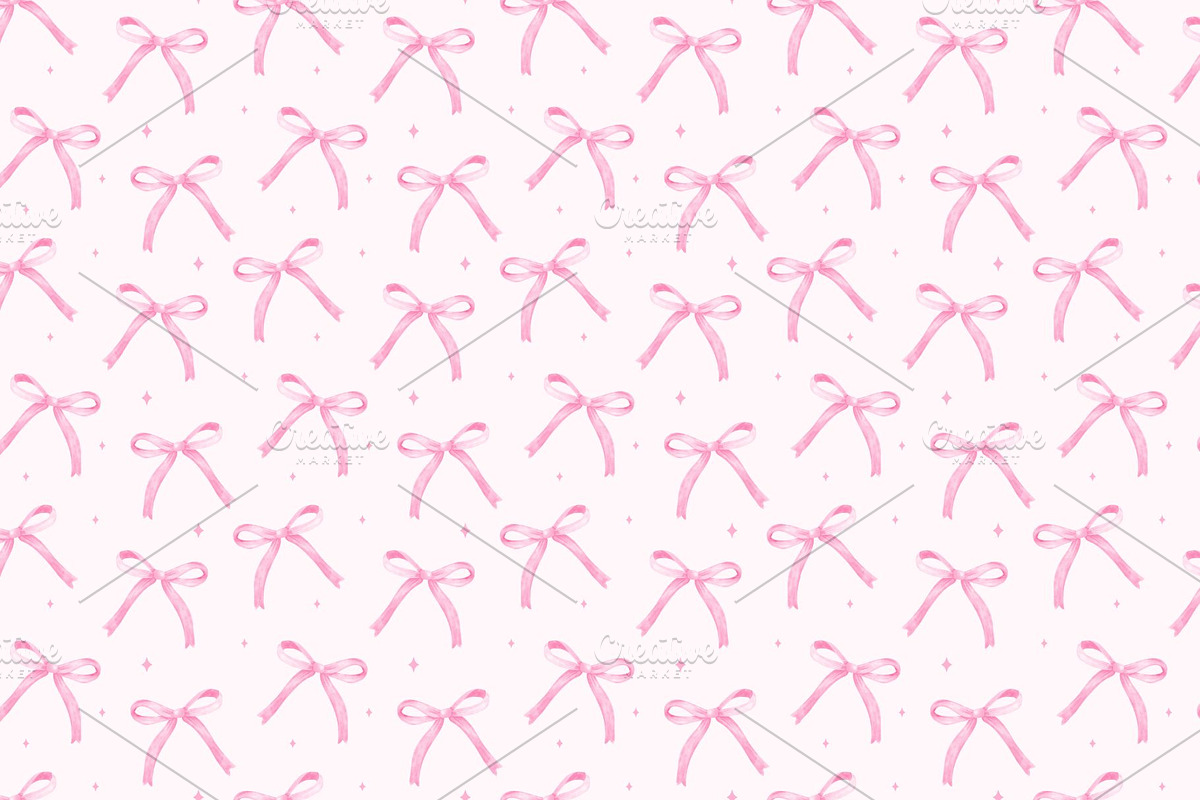 Watercolor Pink Bow Seamless Pattern, an Illustration by Stellalunarts (Photo 2 of 4)