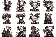 Whimsical Panda Christmas Clipart, an Illustration by CraftArtStudio (Thumbnail 3 of 6)