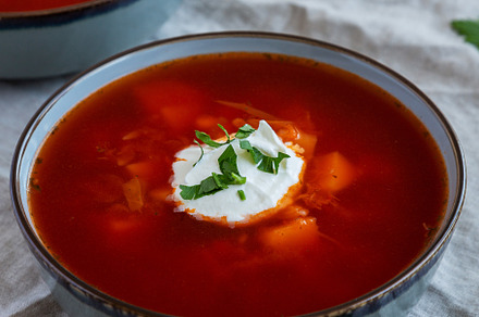 Homemade Borscht Soup with Horseradish Sauce, a Food & Drink Photo by LiudmylaChuhunova
