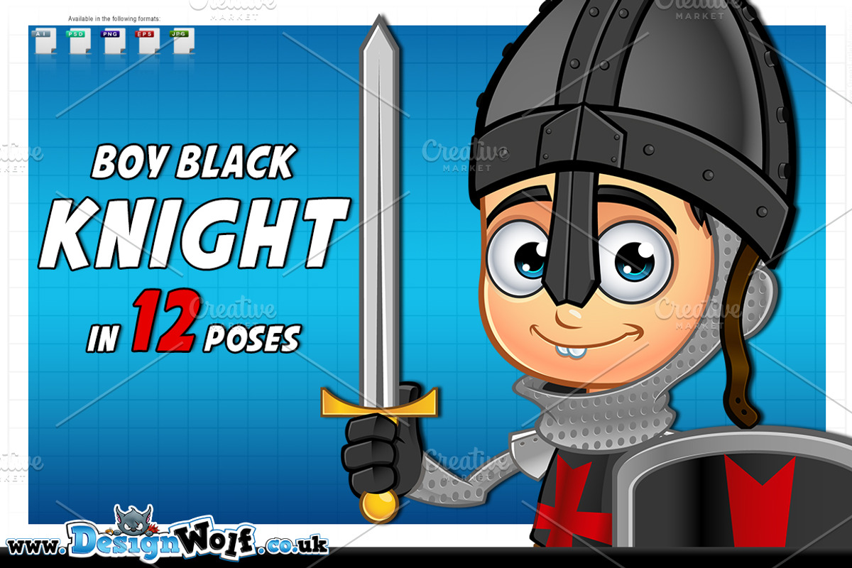 Boy Black Knight In 12 Poses, an Illustration by DesignWolf (Photo 1 of 2)