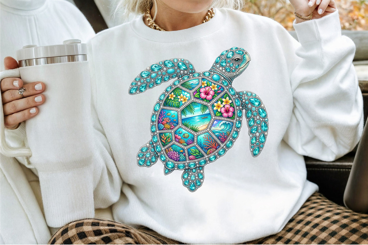 Rhinestone Sea Turtle Summer Beach, a Seasonal Illustration by Sublimation Artist (Photo 2 of 9)