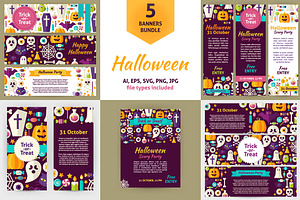 Scary Halloween  Vector Flat Banners