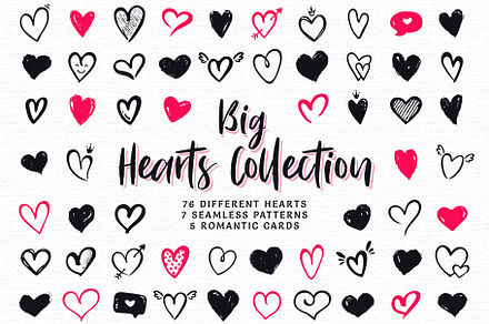 Hand drawn hearts. Big collection.