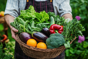Fresh vegetables in a basket, a Photo by Pavel_design