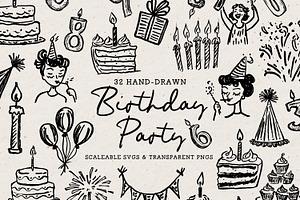Birthday Clipart, Party Doodles, an Object Graphic by The October Creative