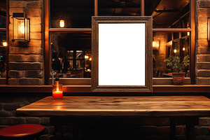 Bar Picture Canvas Mockup. A Cozy Restaurant Interior Featuring A Wooden Table