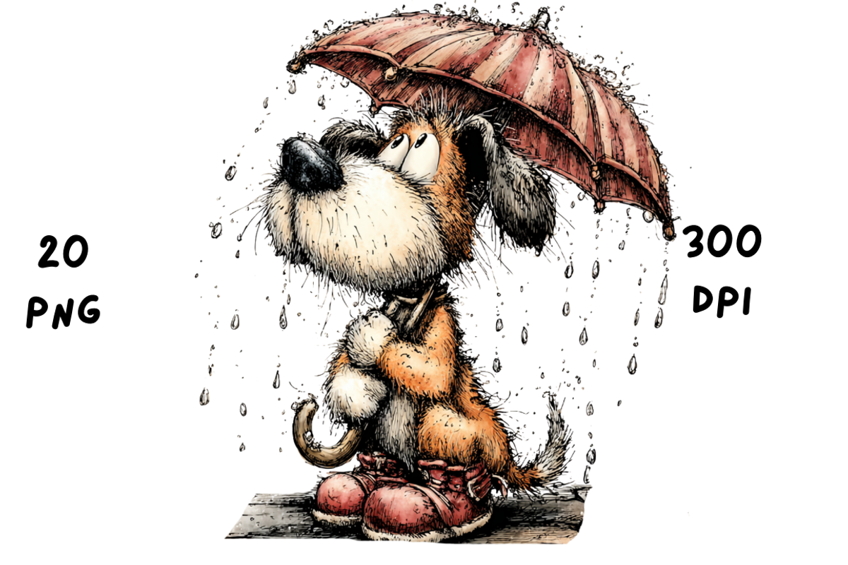 Whimsical Rainy Dog Clipart, an Animal Illustration by GiraffeCreative (Photo 9 of 20)