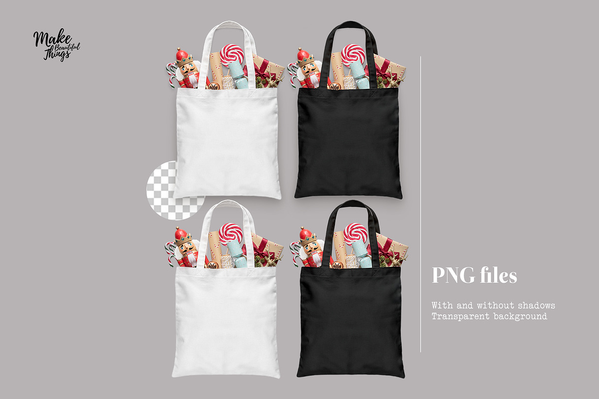 Isolated Christmas tote bag mockup, a Product Mockup by Make Beautiful Things (Photo 3 of 6)