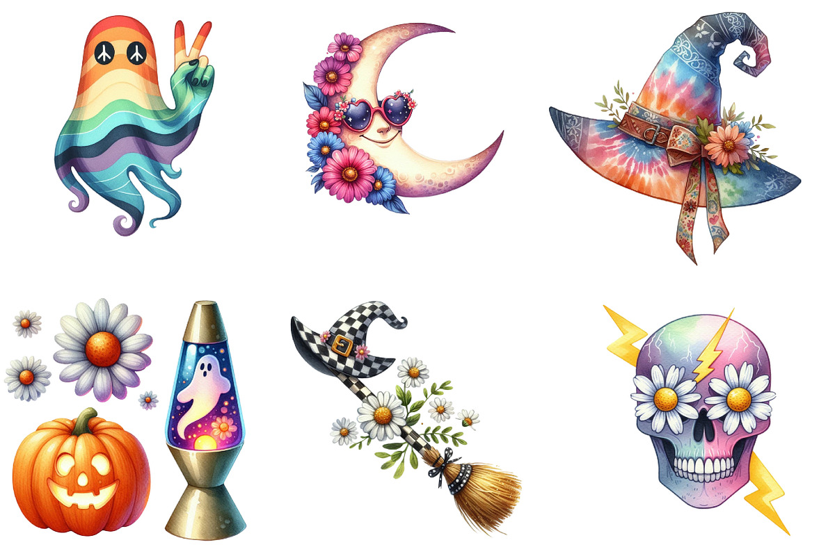 Groovy Halloween Day Clipart, an Illustration by DreamArtGraphic (Photo 3 of 5)