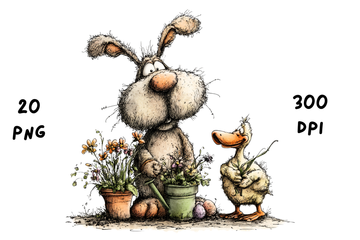 Whimsical Floral Bunny and Duck, an Animal Illustration by GiraffeCreative (Photo 2 of 20)