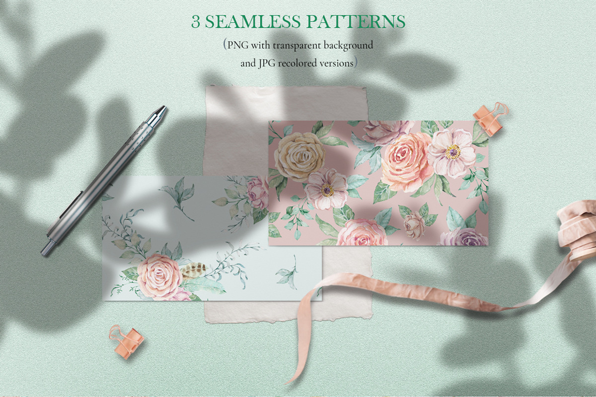 Mint and blush - watercolor clipart, a Decorative Illustration by long summer (Photo 9 of 10)