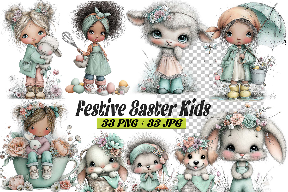 Festive Easter Kids Tshirt Clipart, an Illustration by one-touch (Photo 1 of 15)